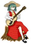  acoustic_guitar ascot duplicate guitar hat instrument kazami_yuuka plaid plaid_skirt plaid_vest reon_(saikyou) skirt skirt_set solo straw_hat touhou tree_stump vest 