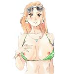  1girl bikini_top blush breasts kenshin187 kentaro1087 nami nami_(one_piece) nipples one_piece orange_hair sunglasses tattoo topless 