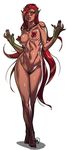  breasts censored claws crossed_legs earrings extra_ears flower ganassa glowing glowing_eyes gradient green_skin jewelry large_breasts leaf league_of_legends legs lips lipstick long_hair maebari makeup monster_girl navel necklace nipples novelty_censor nude pasties pubic_hair red_hair solo standing toned very_long_hair yellow_eyes zyra 