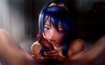  blue_eyes blue_hair fellatio fire_emblem fire_emblem:_kakusei highres long_hair lucina oral penis sweat takai tiara 