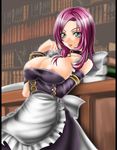  1041 1041_(toshikazu) 1girl apron areola_slip areolae blue_eyes breasts choker cleavage detached_sleeves large_breasts long_hair looking_at_viewer purple_hair solo soul_calibur soulcalibur_iii standing valeria 
