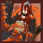  1girl :< bad_id bad_pixiv_id bare_shoulders blame! goth_fashion japanese_clothes kimono long_hair long_sleeves lowres mado_(mukade_tou) maeve_(blame!) oekaki off_shoulder red_hair silicon_creature_(blame!) solo yellow_eyes 