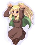  blonde_hair blue_eyes blush cape caramelldansen final_fantasy final_fantasy_tactics high_ponytail long_hair pantyhose poko_chin ponytail solo valmafra_lenande 