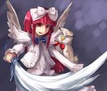  angel_wings bow deathsmiles dress gothic_lolita hair_bow hirosato lolita_fashion pink_hair red_eyes solo windia_(deathsmiles) wings 