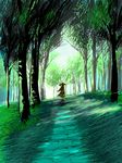  copyright_request forest hat highres long_hair munakata nature peaceful scenery solo straw_hat tree walking 