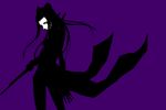  1girl artist_request blame! coat from_behind long_hair looking_back monochrome pcell purple_theme silhouette silicon_creature_(blame!) simple_background solo sword weapon 