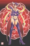  blonde_hair boots breasts cleavage doronjo elbow_gloves gloves green_eyes high_heels kosame_daizu long_hair lowleg mask medium_breasts purple_footwear purple_legwear quad_tails solo thigh_boots thighhighs time_bokan_(series) very_long_hair yatterman 