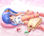  aria aria_pokoteng artist_request blue_hair cat child crossover kooh long_hair pajamas pangya red_eyes ribbon socks solo stuffed_toy twintails 