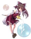  bad_id bad_pixiv_id brown_eyes brown_hair bubble detached_sleeves gohei hakurei_reimu ribbon solo touhou yomo_(ym) 