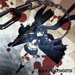  arm_cannon bad_id bad_pixiv_id belt bikini_top black_hair black_rock_shooter black_rock_shooter_(character) blood blue_eyes chain gloves kikukawa_norihiko long_hair midriff navel pale_skin scar short_shorts shorts solo stitches twintails weapon 