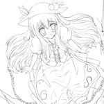  greyscale hat hinanawi_tenshi long_hair momo_at_ten monochrome solo touhou 