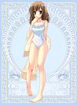  black_eyes brown_hair non-web_source one-piece_swimsuit short_hair silver_rain solo standing swimsuit tajima_yoshikazu towel 