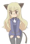  angry animal_ears bad_id bad_pixiv_id blonde_hair glasses long_hair okayu_(deleted) panties panties_under_pantyhose pantyhose perrine_h_clostermann solo strike_witches tail underwear world_witches_series yellow_eyes 