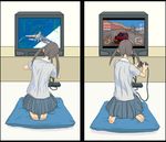  ace_combat aircraft airplane bad_id bad_pixiv_id barefoot black_hair car dress_shirt feet flash_tomo game_console ground_vehicle jet motor_vehicle original pillow playing_games playstation_2 product_placement racing school_uniform sega_rally seiza shirt sitting sitting_on_pillow skirt soles split_screen television toes twintails video_game 