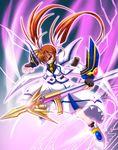  alternate_costume angry bad_id bad_pixiv_id fingerless_gloves gloves jacket kose lyrical_nanoha magazine_(weapon) magic_circle magical_girl mahou_shoujo_lyrical_nanoha_strikers open_clothes open_jacket raising_heart solo takamachi_nanoha twintails white_devil 