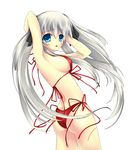  armpits ass bikini blue_eyes blush breasts front-tie_top long_hair mabinogi medium_breasts nao_(mabinogi) ribbon side-tie_bikini sideboob silver_hair solo swimsuit twintails umitsubame very_long_hair 