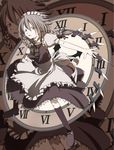  braid clock izayoi_sakuya kishibe knife maid ribbon solo touhou twin_braids zoom_layer 