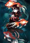  afloat animal_print blue_eyes child fish fish_print flower goldfish goldfish_print hair_flower hair_ornament japanese_clothes kimono original oryou solo underwater water_yoyo wind_chime 