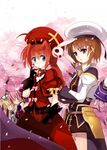  blonde_hair blue_eyes brown_hair cherry_blossoms dress gloves hat lyrical_nanoha mahou_shoujo_lyrical_nanoha multiple_girls pink_hair shamal signum vita yagami_hayate yano_yoshinori 