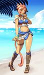  animal_ears bikini cat_ears cat_tail day final_fantasy final_fantasy_xi katy_(artist) mithra one_eye_closed solo swimsuit tail 