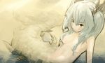 bad_id bad_pixiv_id camouflage hair_censor hair_ornament hair_over_breasts lifemeat looking_at_viewer mermaid monster_girl nude original sand silver_eyes silver_hair solo tan_background twintails 