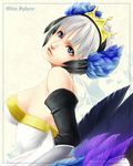  blue_eyes copyright_name crown dress elbow_gloves gloves gwendolyn hat head_wings kanoca lowres odin_sphere strapless strapless_dress white_hair wings 