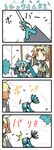  2girls 4koma aqua_hair chibi chibi_miku comic hatsune_miku kagamine_rin minami_(colorful_palette) multiple_girls silent_comic sweatdrop twintails umbrella vocaloid wind |_| 