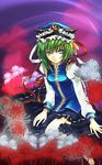  bad_id bad_pixiv_id flower green_hair hat ribbon shiki_eiki short_hair solo spider_lily szuinyo touhou 