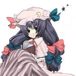  bad_id bad_pixiv_id book bow hat long_hair meisa patchouli_knowledge pink_bow purple_hair ribbon solo touhou 