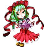  bow chibi front_ponytail green_eyes green_hair kagiyama_hina solo touhou yae_(mono110) 