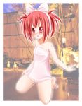  artist_request blush bow kooh naked_towel pangya red_eyes red_hair ribbon solo towel twintails 
