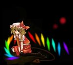  black_legwear blonde_hair flandre_scarlet glowing hat laevatein red_eyes short_hair sitting solo thighhighs touhou wariza wings yutsuka_(amyucca) 