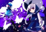  bug butterfly flower ghost hairband hat hitodama insect japanese_clothes katana kimono konpaku_youmu konpaku_youmu_(ghost) multiple_girls nishiki_koi petals pink_hair red_eyes ribbon saigyouji_yuyuko short_hair silver_hair sword touhou weapon 