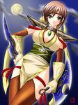  bad_id bad_pixiv_id breasts brown_eyes brown_hair choker cleavage collarbone cowboy_shot full_moon gem hand_on_hip highres holding holding_weapon japanese_clothes jewelry kimono kunai large_breasts looking_at_viewer moon nene_(sengoku_musou) obi pendant sash sengoku_musou sengoku_musou_2 shishiki_mikoto solo standing thigh_gap weapon 