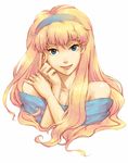  bare_shoulders blonde_hair blue_eyes blush breasts cleavage closed_mouth collarbone headband lips long_hair looking_at_viewer macross macross_frontier nira_(niratoro) off-shoulder_sweater sheryl_nome small_breasts solo sweater upper_body 