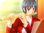  blue_hair flute game_cg inmu_gakuen instrument purple_eyes sakuragi_yuzuka school_uniform short_hair skyhouse solo 