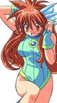  breasts brown_eyes brown_hair gomamiso_(gomamiso_sp) large_breasts long_hair lowres one-piece_swimsuit open_mouth original solo swimsuit 