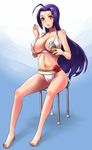  ahoge barefoot breasts cleavage covered_nipples feet food huge_breasts ice_cream idolmaster idolmaster_(classic) idolmaster_1 long_hair midriff miura_azusa navel purple_hair red_eyes sitting solo very_long_hair yokkora 