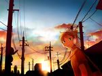  bad_id bad_pixiv_id bag blonde_hair blue_eyes fire_flower_(vocaloid) headphones kagamine_len male_focus power_lines solo sunset vocaloid wakana_(nagomoo) 