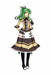  :d atelier_(series) atelier_lise bangs black_legwear blue_eyes boots circlet dress flat_chest frilled_skirt frills gem gloves green_hair hair_between_eyes hair_ribbon hair_twirling hairband high_ponytail hilda_(atelier) long_hair long_skirt looking_at_viewer necktie official_art open_mouth pleated_skirt ponytail ribbon sidelocks simple_background skirt smile solo standing strap thigh_boots thighhighs turtleneck watanuki_nao white_background 