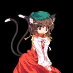  :3 alphes_(style) animal_ears auer bad_id bad_pixiv_id brown_hair cat_ears cat_tail chen china_dress chinese_clothes dress earrings hat jewelry parody ribbon short_hair solo style_parody tail touhou 