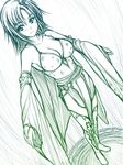  armpits bare_shoulders blush boots breasts bridal_gauntlets cleavage detached_sleeves dutch_angle final_fantasy final_fantasy_iv gloves large_breasts monochrome older rydia short_hair sketch skirt smile solo standing thigh_boots thighhighs uni8 