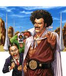  afro bad_id bad_pixiv_id belt camera cape chest_hair clenched_hand dougi dragon_ball dragon_ball_z facial_hair glasses male_focus medal microphone mr._satan multiple_boys muscle mustache open_mouth pointing realistic teeth ug_(ugg) 