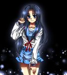  asakura_ryouko blue_eyes blue_hair blue_sailor_collar blue_skirt kita_high_school_uniform long_hair long_sleeves sailor_collar school_uniform serafuku skirt solo suzumiya_haruhi_no_yuuutsu tsukioka_tsukiho 