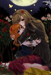  artist_request blonde_hair bug butterfly gold hime_cut hug insect long_hair moon mother_and_daughter multiple_girls orange_hair tears umineko_no_naku_koro_ni ushiromiya_maria ushiromiya_rosa 