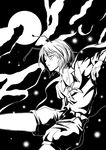  a_kirima androgynous antennae cape fireflies greyscale monochrome moon reverse_trap short_hair shorts solo touhou wriggle_nightbug 