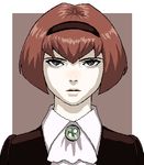  bad_id bad_pixiv_id bob_cut brooch brown_hair expressionless grey_eyes hairband jewelry lips looking_at_viewer lowres oekaki pale_skin portrait r_dorothy_wayneright short_hair simple_background the_big_o ug_(ugg) 