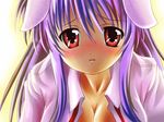 animal_ears bad_id bad_pixiv_id blush breasts bunny_ears cleavage futakabe large_breasts long_hair purple_hair red_eyes reisen_udongein_inaba solo touhou 