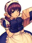 arcana_heart armor armored_dress boxing_gloves brown_hair fiona_mayfield fumio_(rsqkr) huge_weapon maid solo sword tears weapon 