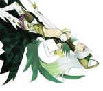  artist_request belt elbow_gloves gloves gradient_hair green_hair loincloth long_hair multicolored_hair musou_orochi musou_orochi_2 nu_wa silver_background silver_hair simple_background solo sword upside-down very_long_hair weapon white_gloves 